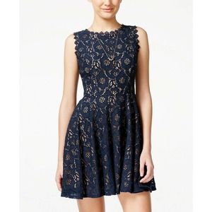 City Studio Blue Junior Laced Scalloped Neck - Navy - Size 7 - NWT